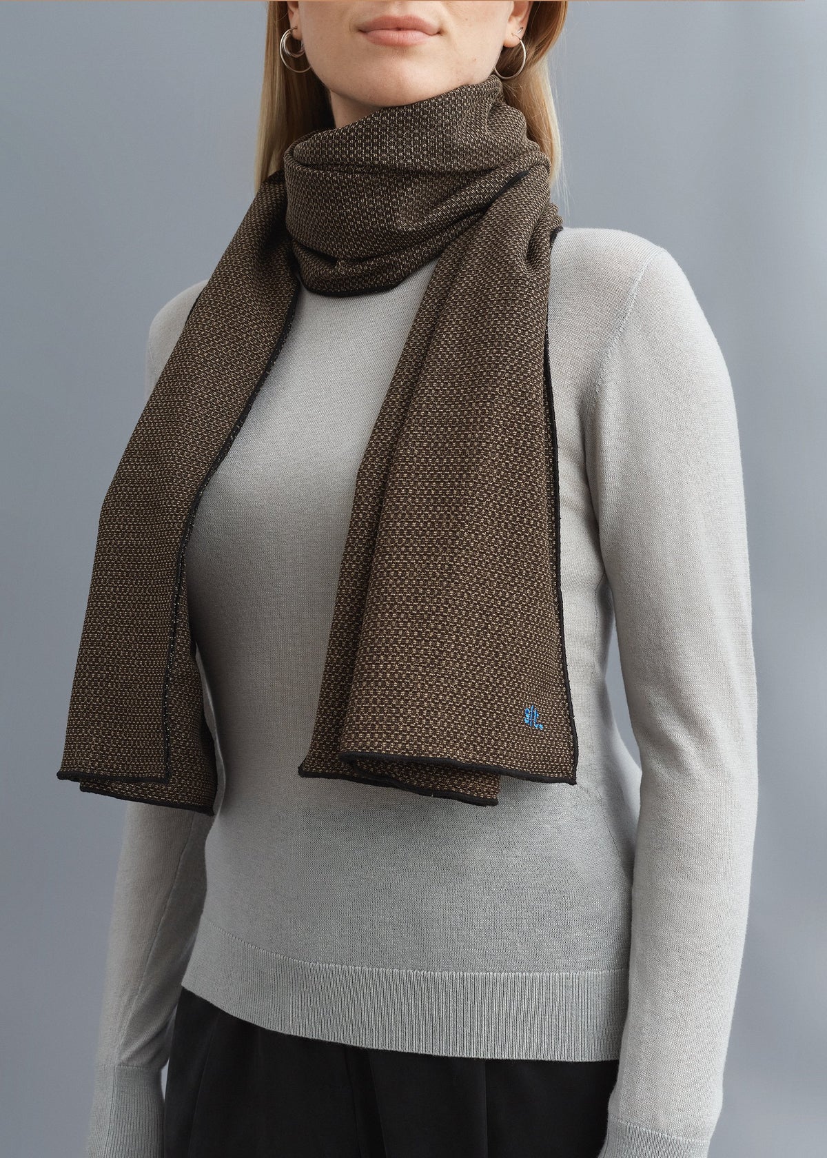 APOCYN. Lined scarf with woven logo. Brown